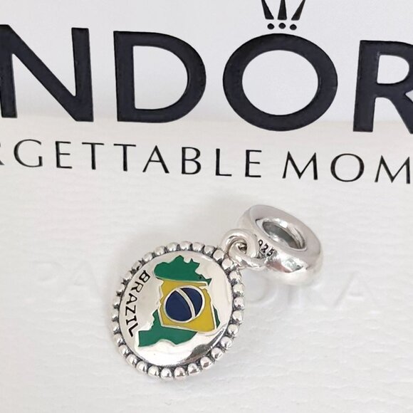 Pandora Brazil Flag Map Exclusive Travel Dangle Charm S925 Silver with box - Picture 1 of 6